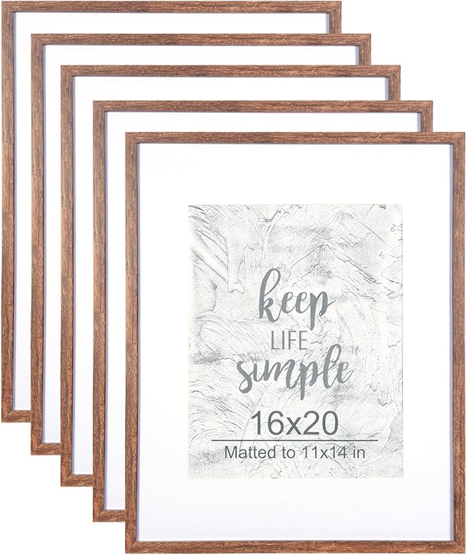 kennethan 16x20 Picture Frame Rottern Brown Set of 5, Wooden Poster Frame for Wall Mounting Display for Home, Office,Gallery,Holiday with Photos, Posters, Puzzles