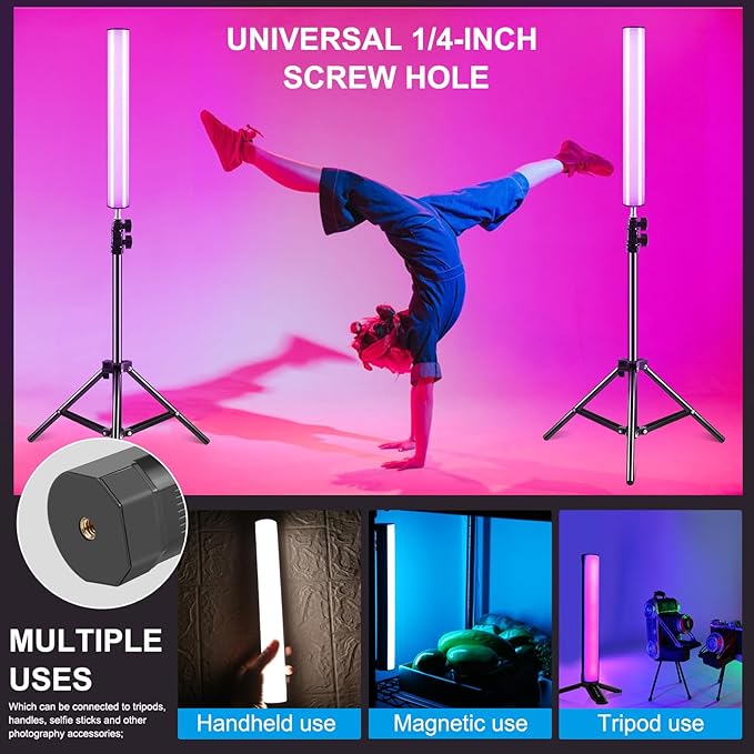 114 LEDs RGB Video Light Wand, Magnetic Handheld Magnetic Tube Light 2500K-9000K CCT & 20 Scene Modes with 3000mAh Battery, 95+ CRI, 120° Beam Angle for Photography YouTube TikTok Vlog