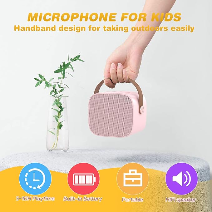 Mini Karaoke Machine,Funny Toys Christmas Birthday Gifts for Kids Age 4-12 Girls,Boys,Adults, Karaoke Microphone Toys for 4,5,6,7,8,9,10,11,12+ Year Old Girls Boys (Pink 1 Mic)