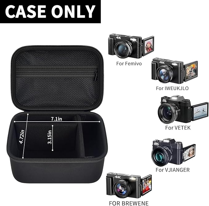 Large 4K Vlogging Camera Case for Duluvulu, for Lecnippy, for VJIANGER, for Zostuic, for ROQIOO & More -Shockproof Storage for Cameras & Accessories - Ideal for Travel & Outdoor - Jet Black