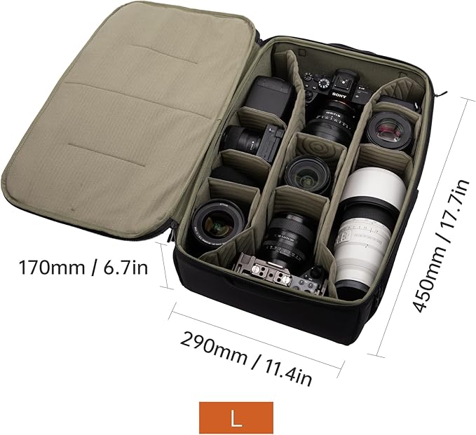 PGYTECH Large Camera Insert Bag, Waterproof Lens Pouch for Photographers and Traveler, Lightweight DSLR/SLR Lens Carring Case with Thicken Partition for Canon/Nikon/Sony/Mirrorless Cameras