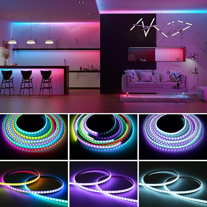 BTF-LIGHTING FCOB COB XGB1338(WS2812B) Individually Addressable IC RGB 160LED/m 640IC LED Strip DC5V 13.1FT 5mm Width Dream Chasing Color High Density Uniform Light(NO Adapter or Controller)