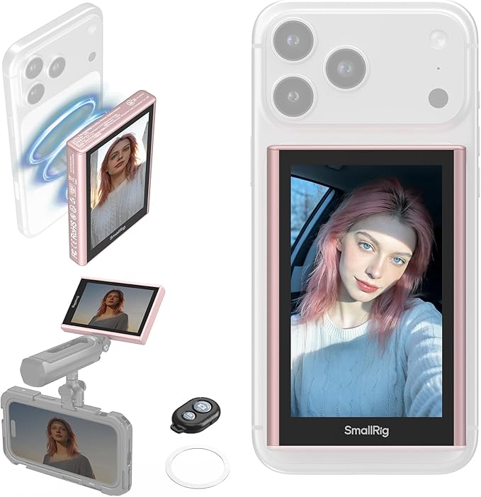 SmallRig Pink Phone Monitor Screen with Wireless Control, 1080P Wireless Recording, Magnetic Video Monitor for MagSafe for iPhone, for Vlogging Live Streaming Content Creation-5746
