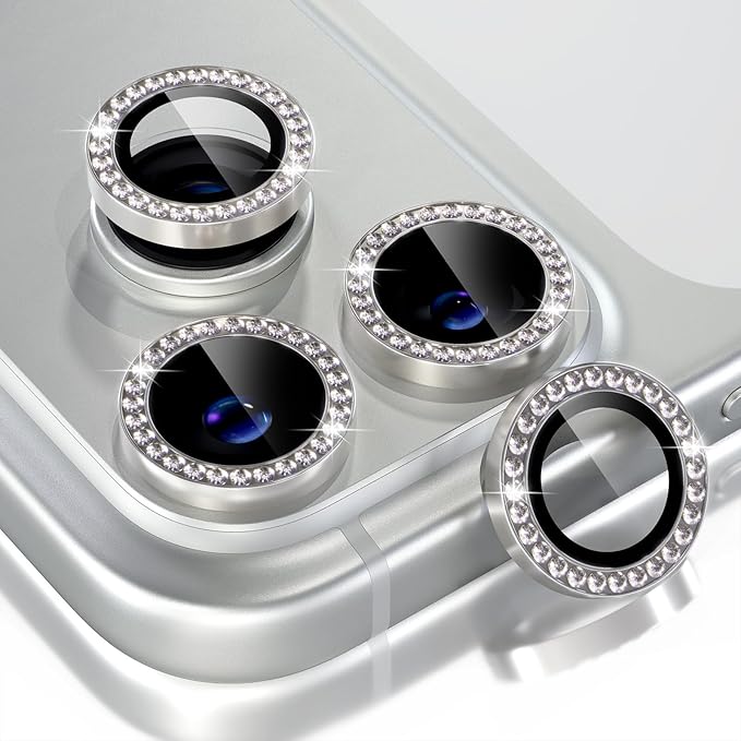 Choiche Compatible for iPhone 17 Pro/iPhone 17 Pro Max Camera Lens Protector Bling, 9H Tempered Glass Camera Cover Screen Protector Metal Ring Decoration Accessories (Diamond-Titanium Natural)