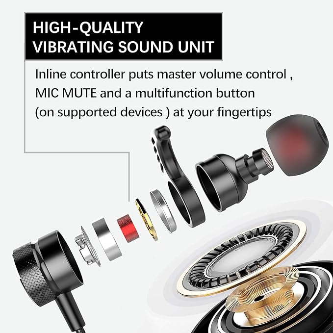USB C Headphone for Samsung Wired Earbuds Magnetic in-Ear Type C Earphone with Microphone Volume Control Deep Bass Stereo Noise Canceling for iPhone 17 Pro Max Air 16 16e 15 Pixel 10 9a (Black)