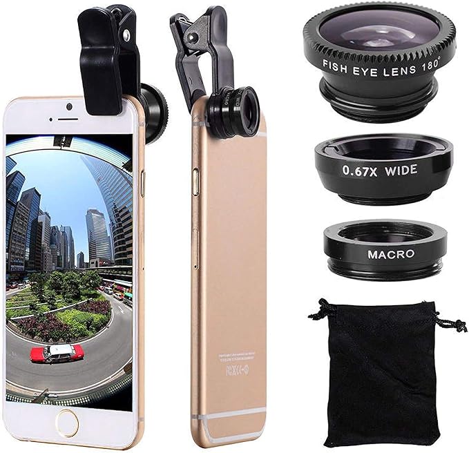 3 in 1 Cell Phone Camera Lens Kit Wide Angle Macro Fisheye Lens Universal for Smart Phones iPhone Samsung Android