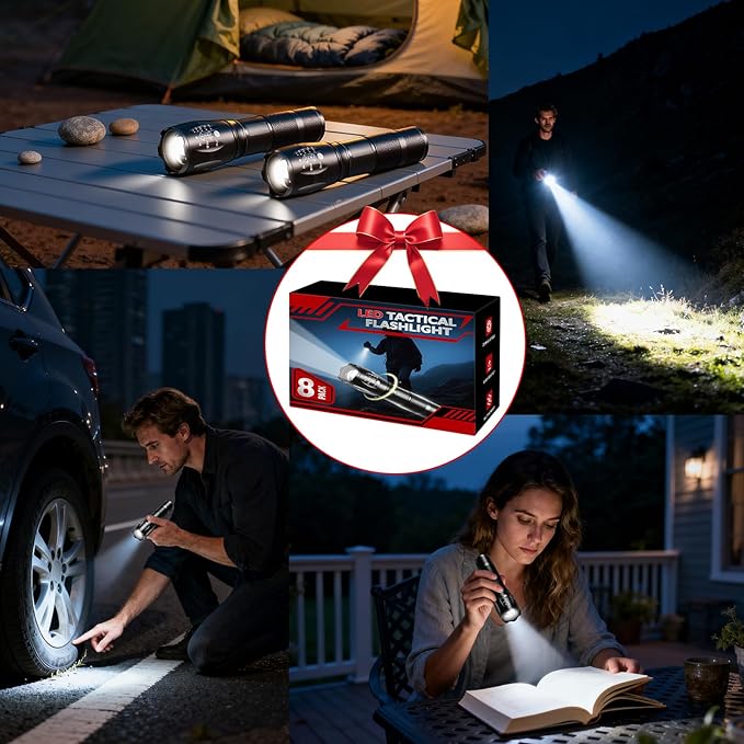 8 Pack Small Flashlight Powerful, 5 Modes Bright LED Flashlights High Lumens, Mini Flashlights for Home, Flash light for Emergency, Adjustable Pocket Tactical Flashlight Camping, Outdoor Torch Lights