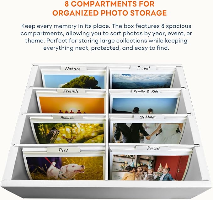Toupeone Photo Storage Box 4x6, Large Capacity Photo Boxes Storage with Dividers, Cardboard Photo Organizer and Storage Box with Lid