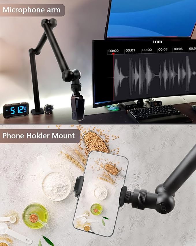 HEMMOTOP Magic Arm Desk Mount/Clamp, 28" Adjustable Camera Arm for iPad, Overhead iPhone Mount, for Yeti Snowball Microphone, Light, Webcam, Action Camera AS05