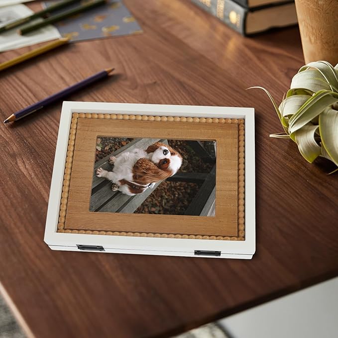 RiteSune Rustic 2 Picture Frame 5X7 Distressed Photo Frames with Beads for Tabletop Display, Vintage Picture College Frame for Present