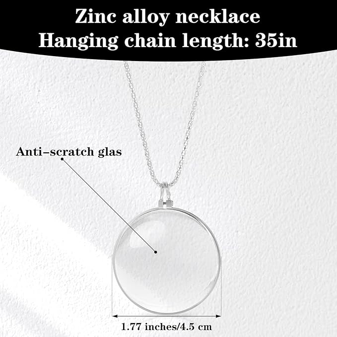 5X Monocle Magnifying Glass Necklace Pocket Magnifying Glass Vintage Magnifying-Pendant Eyepiece for Library, Reading, Jewelry and Crafts Needlework