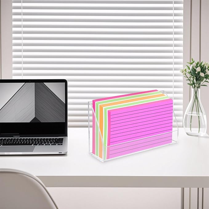 Klmnop Index Card Display Stand, 5x8 Inch Acrylic Index Card Box, Clear Postcard Organizer Case for Business Classroom Office(Clear)