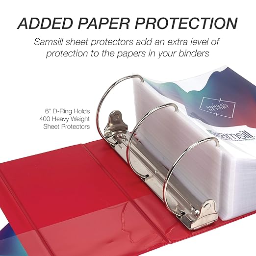 Samsill Durable 6 inch 3 Ring Binder, Made in USA, Locking D Ring FSC 100% Recycled Chipboard, Red