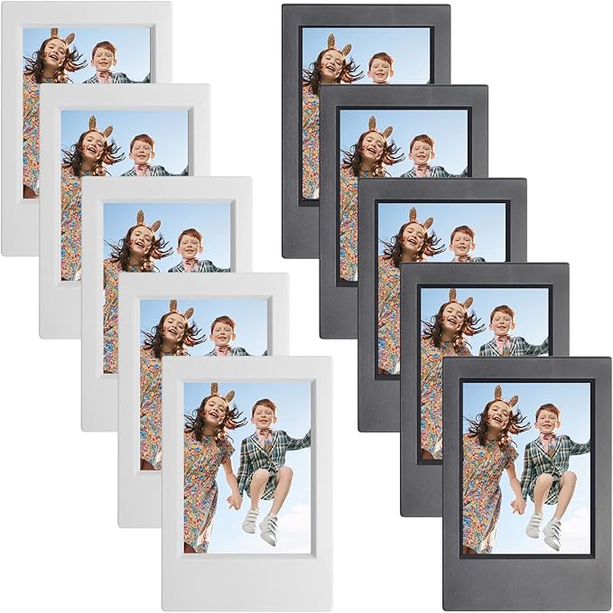 WOGOZAN Mini 3 Inch Photo Picture Frames for Fujifilm Instax Mini 12/11/99/90/9/8/7+/EVO Classic Polaroid 2.15x3.4 Inches Frame Wallet Size Photo Desktop Display Can be used as Gifts (Black & Grey) (10 Pack)