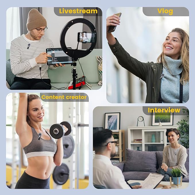 Wireless Lavalier Microphone with Digital Battery Display 360° Omnidirectional Noise Cancelling 100FT Range Rotatable Clip for iPhone 15/16 Android PC iPad Tablet