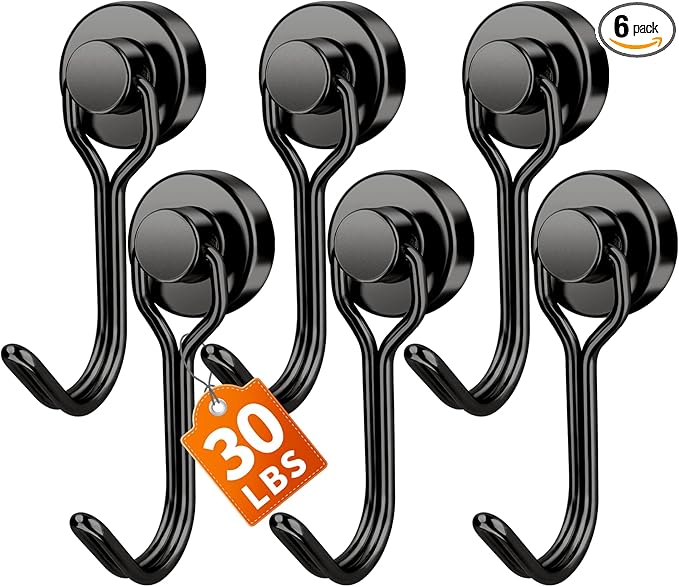 FINDMAG Magnetic Hooks, 30lbs+ Magnet Hook 2026 Cruise Ship Essentials, Strong Refrigerator Hook for Hanging, Heavy Duty Magnetic Hooks for Cruise Cabins Locker Kitchen Classroom Grill 6 Pack (Black)