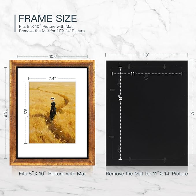 XUANLUO 11x14 Picture Frames Set of 4 Rustic Retro Photo Frame with HD Plastic Cover for Wall Mount and Tabletop Display Family Friends Wedding Gift