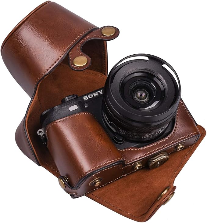 Hargedis XEVN for sony a6400 case,for sony a6300 case,Premium PU Full Body Leather Camera Case Bag for sony alpha a6300 a6000 a6100 a6400 Fit 16-50mm Lens with camera Shoulder Strap(Coffee)