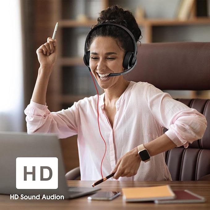 USB Headset with Microphone for PC/Laptop, Wired Headphones with Noise Cancelling Mic, USB C & USB A, All-day Comfort, Lightweight Computer Headset for Home Office, Call Center, School, Remote Work