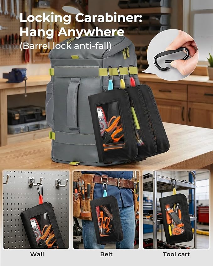 Tool Pouch with Clear Window for Electricians, 1680D Oxford Small Tool Bag, Heavy Duty Tool Pouches with Zipper, Transparent Zipper Pouches for Organizing and Storage, Gifts for Men, 3 Pack