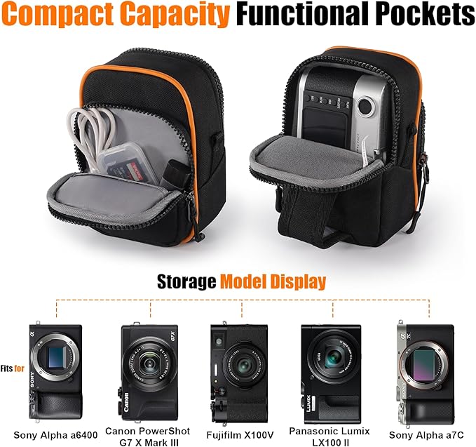 Cwatcun Digital Compact Camera Sling Bag，Portable Protective Small Crossbody Camera Case Lightweight Photography Camera waist bag for Canon Nikon Sony Fuji Digital Camera