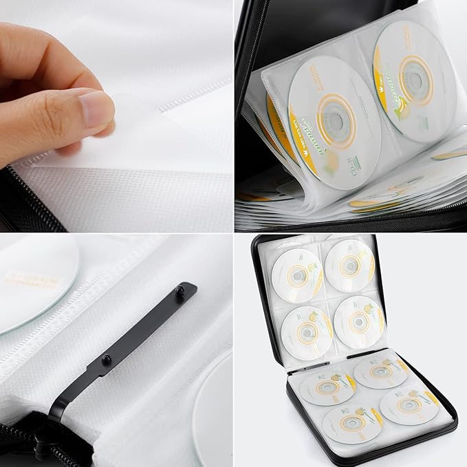 DVD Storage CD Case Holder: 160 Capacity CD Sleeves Black Disc Cases Binder for Car - CD Hard Organizer Box - Large DVD Wallet for Movie/Music/Game & Portable CD Book