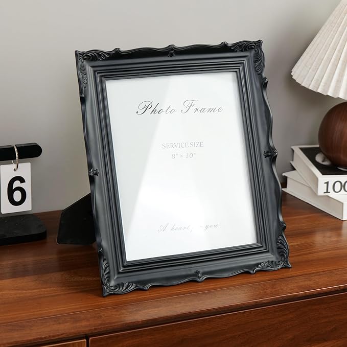 Cuspin Black 8x10 Picture Frame, Gothic Photo Frame Vintage Handmade Resin Frames with Carved Texture & Glass Front for Tabletop Display or Wall Hanging