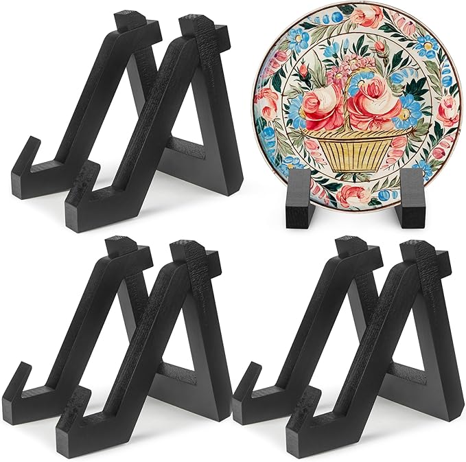 Country Rustic Plate Display Stand Pack of 3, Wooden Photo Stands for Table Display, 8-Inch Plate Stand for Display, Vinyl Record Display Stand, Wooden Photo Easels