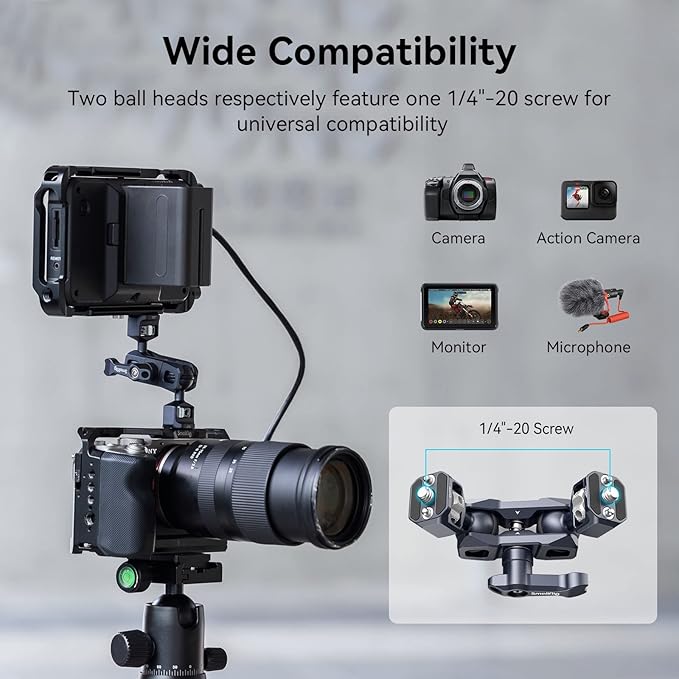 SMALLRIG Camera Magic Arm, Flexible Articulating Arm with 1/4” Screws, Field Monitor Mount with Dual Ballhead, Aluminum