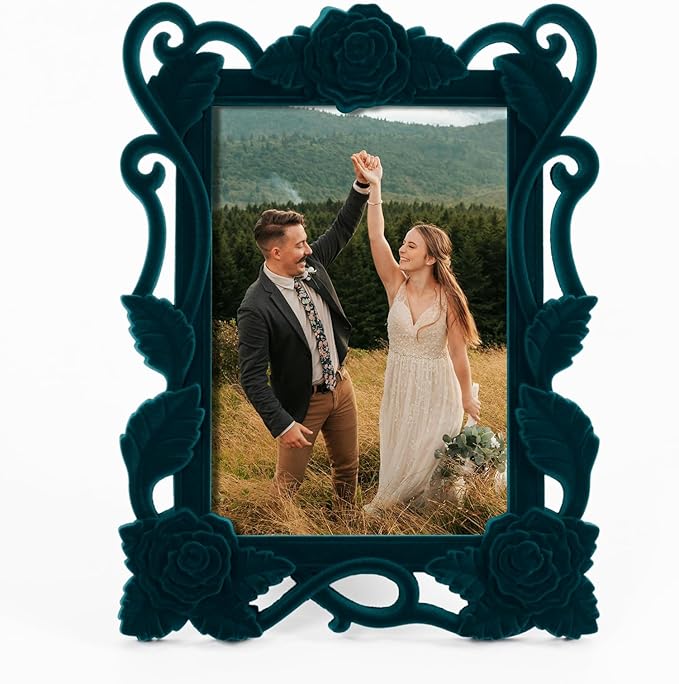 5x7 Picture Frame with Stand for Tabletop Wall Display, Floral Photo Frame for Art Prints Family Portrait Landscape Paintings Posters, Cute Room Decor for Living Room Bedroom (Dark Green)