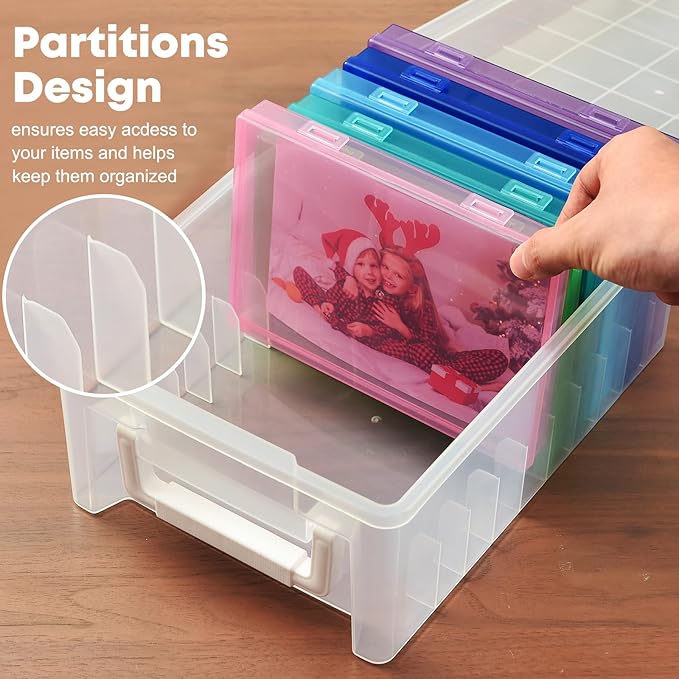 ALINK Photo Storage Box 5 x 7 In Photo Case, 10 Inner Large Photo Keeper, Photo Storage Container, Seed Craft Cards Pictures Organizer, Plastic Office Organizer with Sticker - Colored