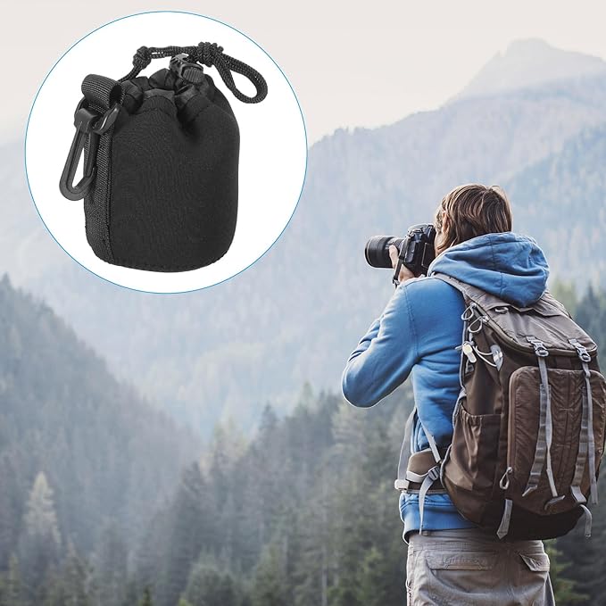 PATIKIL Camera Lens Bag, 3 Pcs 3" ID x 3.9" H Drawstring Pouch With Thick Protective Neoprene, Case for DSLR Camera Lens, Water Coffee Cups Black