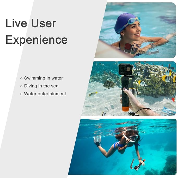 FitStill Waterproof Monopod Floating Hand Grip Snorkeling Selfie Pole Stick +Steel cored Safety Wrist Strap Rope for Go Pro Hero 13/12/11/10/9/8/7/6/5 Max Session DJI Osmo and Other Action Cameras