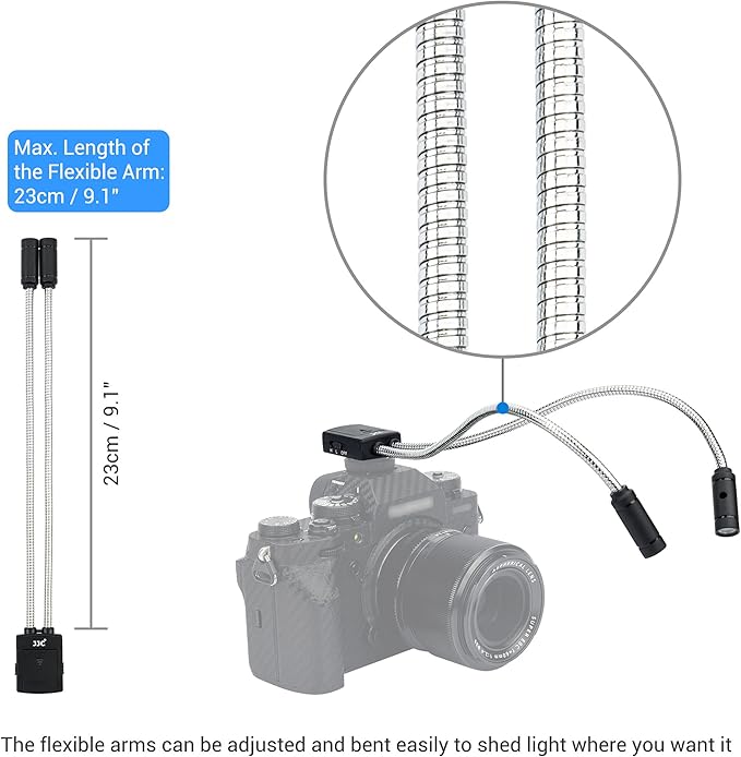 JJC Ultra-Adjustable LED Macro Arm Light for Insect Plant Jewelry Food Shooting, 5 Brightness CRI 95+ Macro Photography Lighting with Shoe Mount for Canon Nikon Sony DSLR Cameras