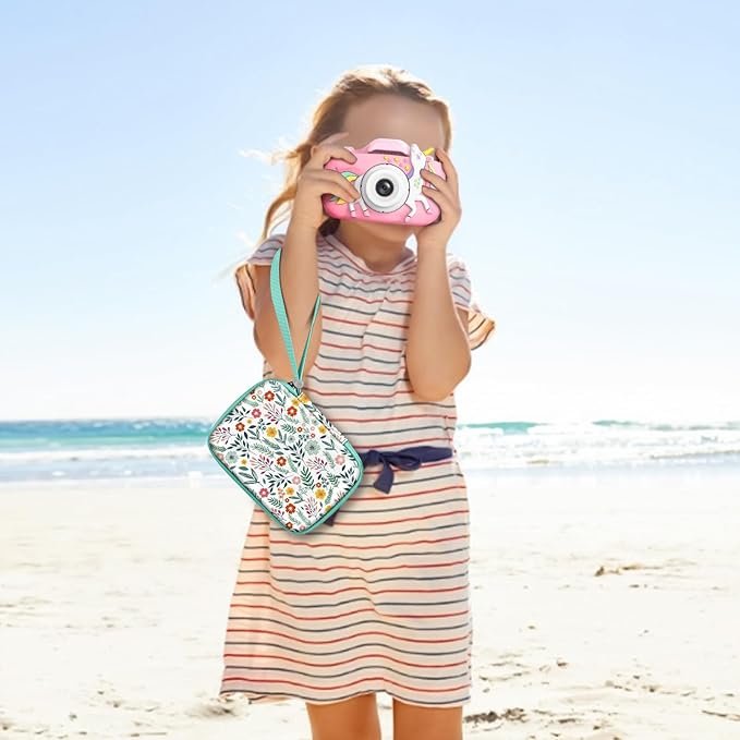 FINTIE Kids Camera Case Compatible with Goopow/Seckton/Dylanto/Mgaolo/Masterbee/CIMELR/Desuccus Kids Digital Camera Toys, Children Carrying Bag, Birthday Festival Gift, Spring Bloom