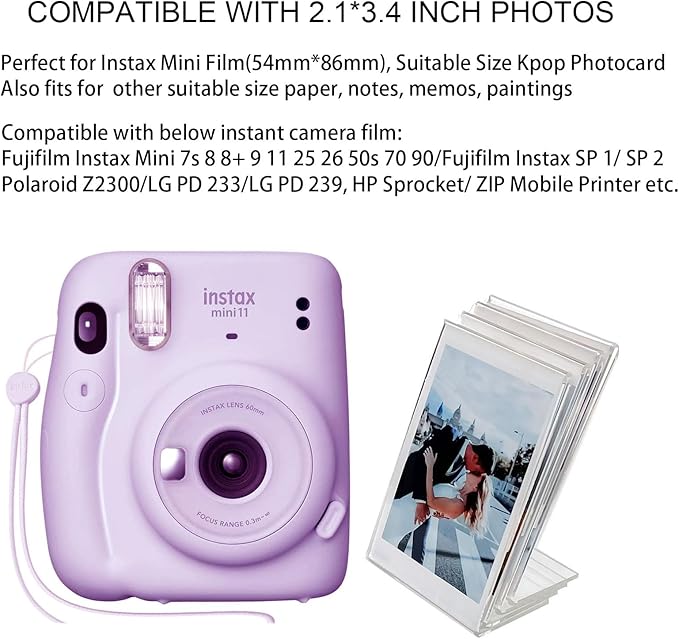 LAGIPA 2x3 Instax Mini Picture Frame, Desk Polaroid Photo Frame, Cute Small Wallet Size Acrylic Photo Frame for Fujifilm Instax Mini Instant Films (5 Packs)