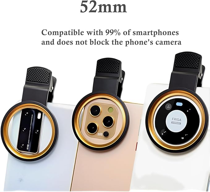 52mm Clip-on ND 2-400 Phone Lens Filter for iPhone16 15 14 13 12 11,Samsung BLU, Motorola, Xiaomi and Other Smart Phones.Neutral Density Used for reducing Light and for time-Lapse Photography.