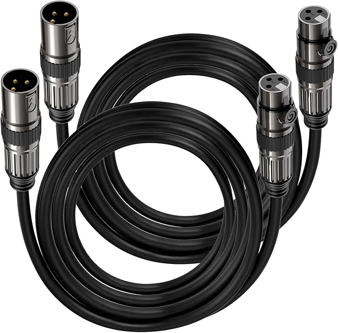 XLR Microphone Cables, 2 Pack 10 Feet Oxygen-Free Copper 3-Pin Male to Female Microphone Cable for Speaker, PA System, Podcast Audio Mixer, Studio Monitors, Audio Recording and More