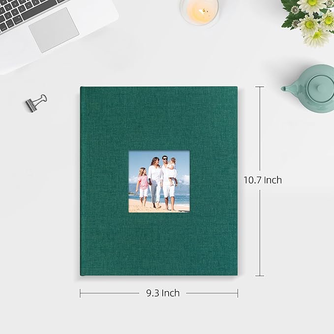 Mublalbum 2 Pack Small 8x10 Photo Album 2 Pack Linen Cover with Display Window Mini Picture Book Each Holds 52 Vertical Pockets for Artwork Postcards or Pictures Storage (Dark Green)