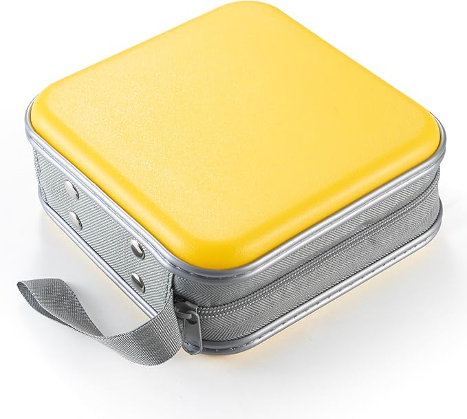 alavisxf xx CD Case, 48 Capacity Hard Plastic DVD Case Portable Zipper CD Holder Large Storage Disc Wallet Bag for Car Home Travel (Yellow, 48 Capacity)