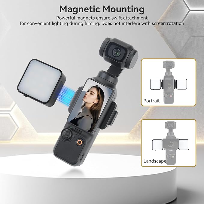 UTEBIT Magnetic Selfie Light for DJI Osmo Pocket 3 Light, Rechargeable Mini Auxiliary LED Fill Light 300mAh/70000K/3 Levels Brightness Adjustable for DJI Osmo Pocket 3 Selfie Vlog Recording (1 Set)