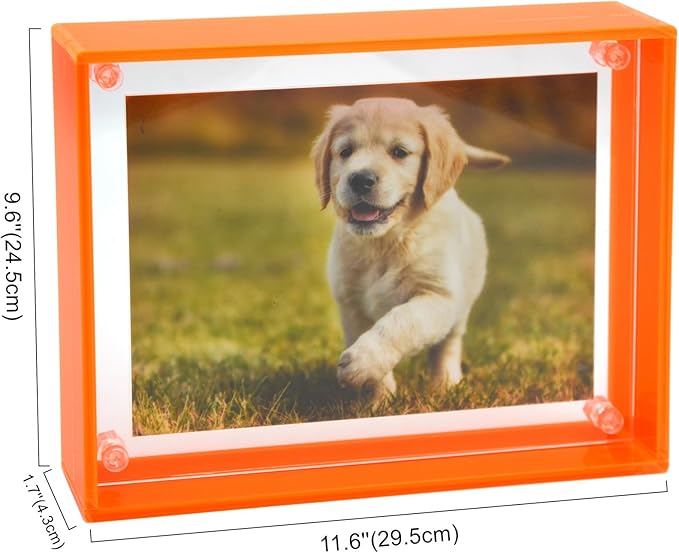 Gelite Acrylic 8X10 Picture Frame to Display 8x10 6x8 5x7 Pictures Mat-free Neon Floating Photo Frame for Wall and Tabletop, Neon Orange