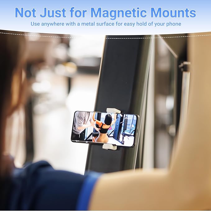 JJC Phone Clamp Holder for Magnetic Car Mount Tripod Stand with MagSafe Function, Gym Magnetic Phone Clip for Metal Surface with 2 Cold Shoes & 1/4" Screw for iPhone Samsung Galaxy Google Pixel-White