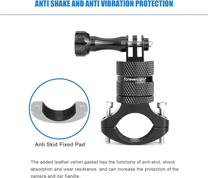 Forevercam Bike Handlebar Mount for Gopro Hero 13 12 11 10 9 8 DJI Osmo Insta360 AKASO and Other Action Camera Aluminum Motorcycle Handlebar Mount 360°Rotation