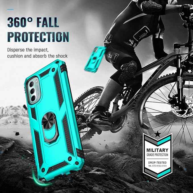 Androgate Compatible with Motorola Moto G Stylus 2022 4G Case with HD Screen Protector, Military-Grade Metal Ring Kickstand 15ft Drop Tested Shockproof Cover Case for Moto G Stylus 4G 2022, Teal