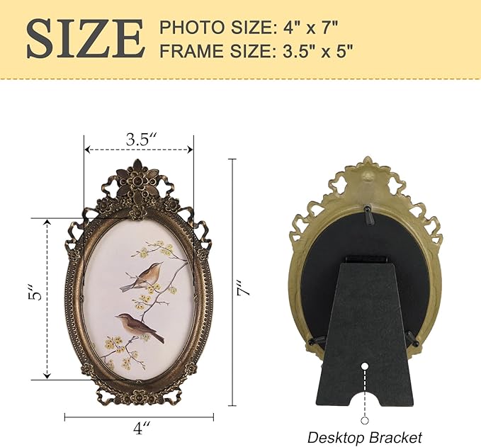 NIKKY HOME Vintage Photo Frame 4x5, Antique Picture Frames, Bronze Gold Decorative Photo Frame with Stand and Glass Front for Tabletop Photos Display Gift Ideas