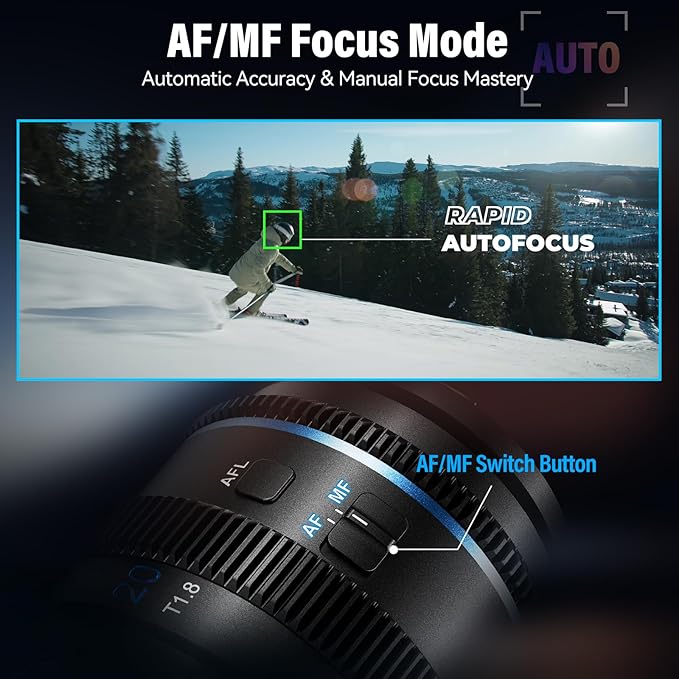SIRUI 20mm T1.8 1.33X Anamorphic Lens, S35 Autofocus Lens for L Mount Cameras, DC-S5/S5M2, DC-S1/S1H/S1R, DC-S9, SL1, CL, FP, FPL (Neutral Flare)