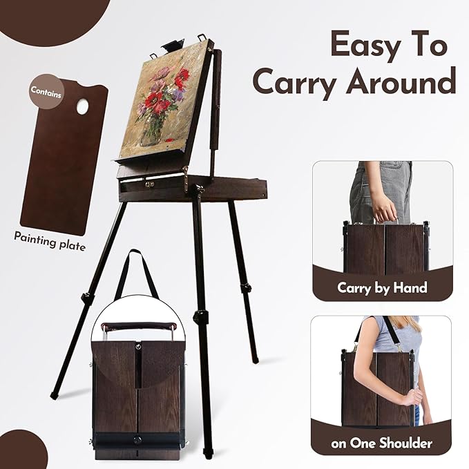 CONDA 70” Art Set with French Easel of Aluminum Legs, Folding Sketch Painting Easel with Drawer, Tripod Easel Stand for Painting, Sketching, Display