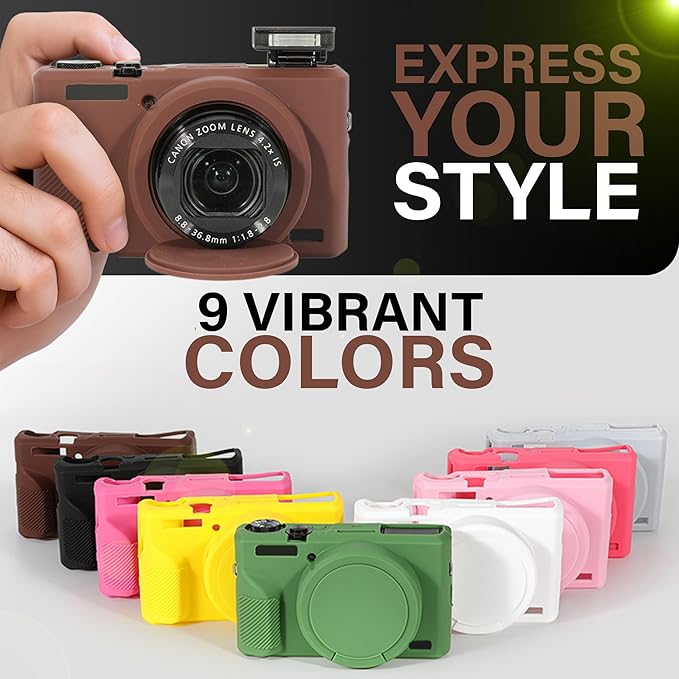 STSEETOP Camera Case for Canon PowerShot G7X Mark III - Protective Silicone DSLR Skin with Lens Cover, Detachable Cage, Shockproof, Dustproof (Brown)