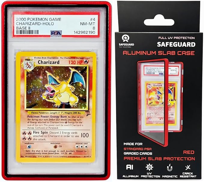 Metal PSA Slab Bumper Case UV Resistant- Safeguard Magnetic Aluminum Metal Case For Graded Cards (Red)